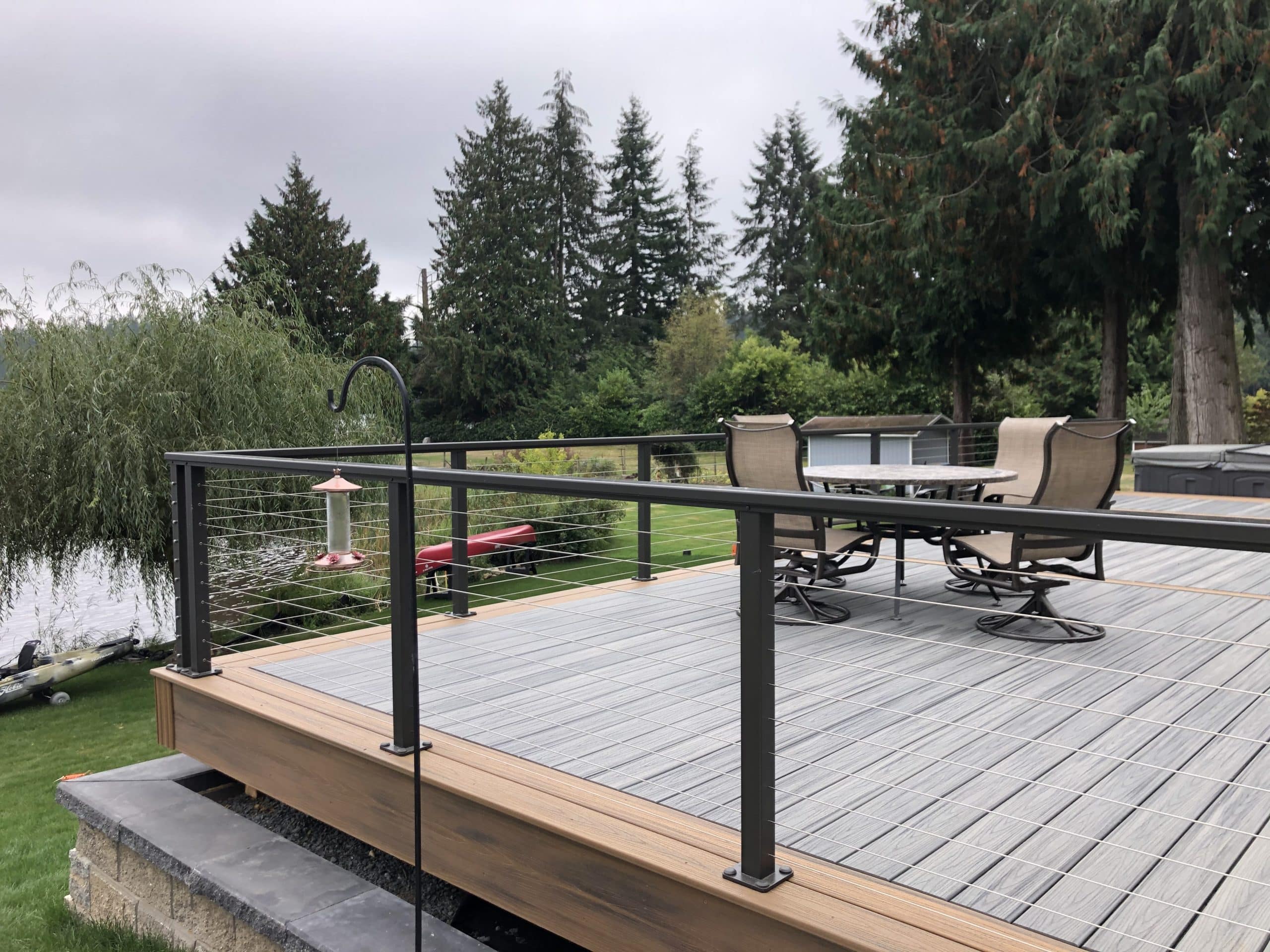 RailFX Cable Railings and Bronze Posts Lakeside Deck Project