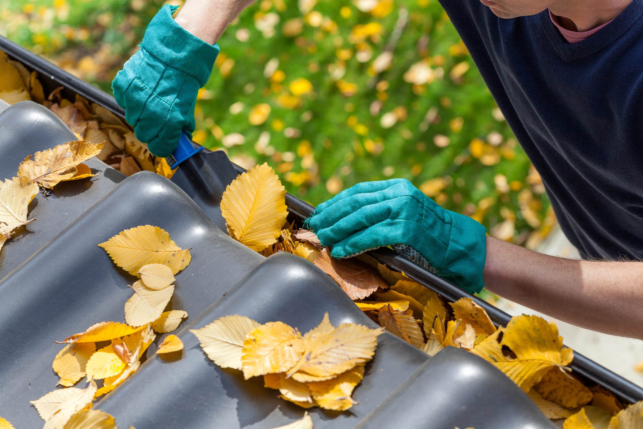 cleaning the gutter